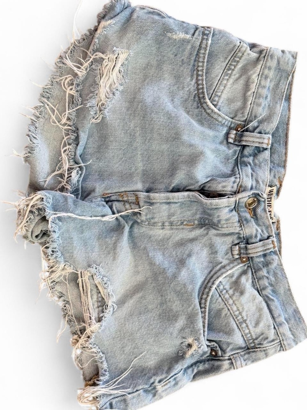 Free People Light Blue Distressed Denim Cutoff Shorts